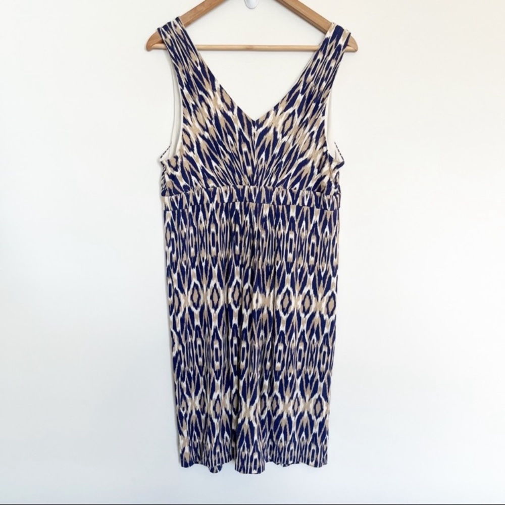 Loft dress stretchy V neck blue and beige size Large
